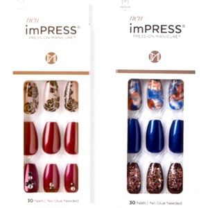 2 rare Kiss ImPress Press-On Coffin Shape Medium Length Nails